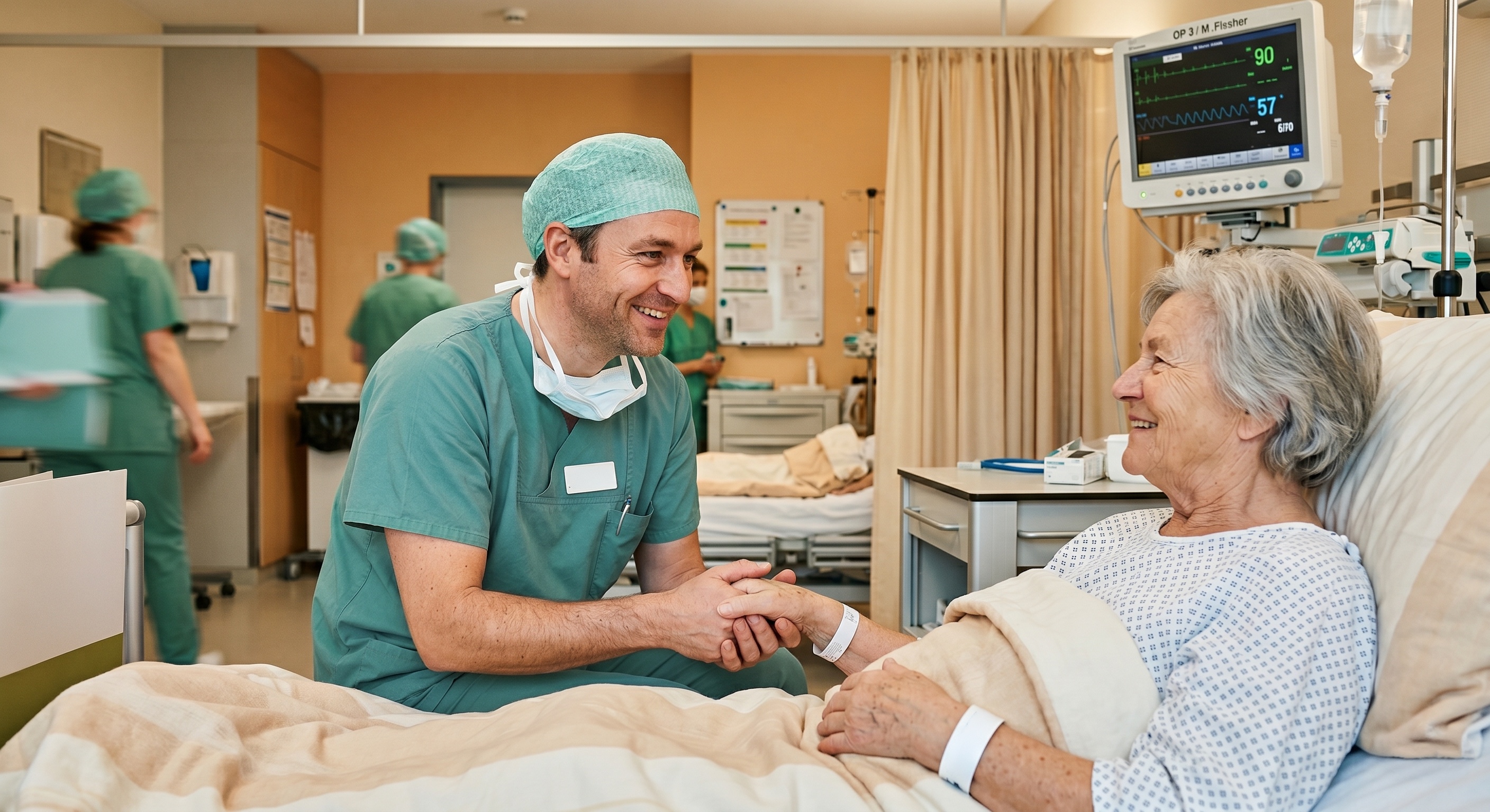 Anästhesist im Gespräch mit einer Patientin